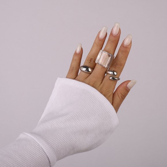 Y2K Retro Silver Color Passion Transparent Resin Ring Set - Picture 4 of 4